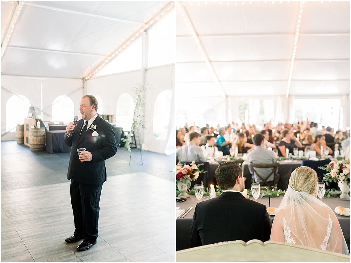 Arielle Peters Photography | Father of the bride giving a speech at wedding reception at The Morris Estate in Niles, Michigan on wedding day.  