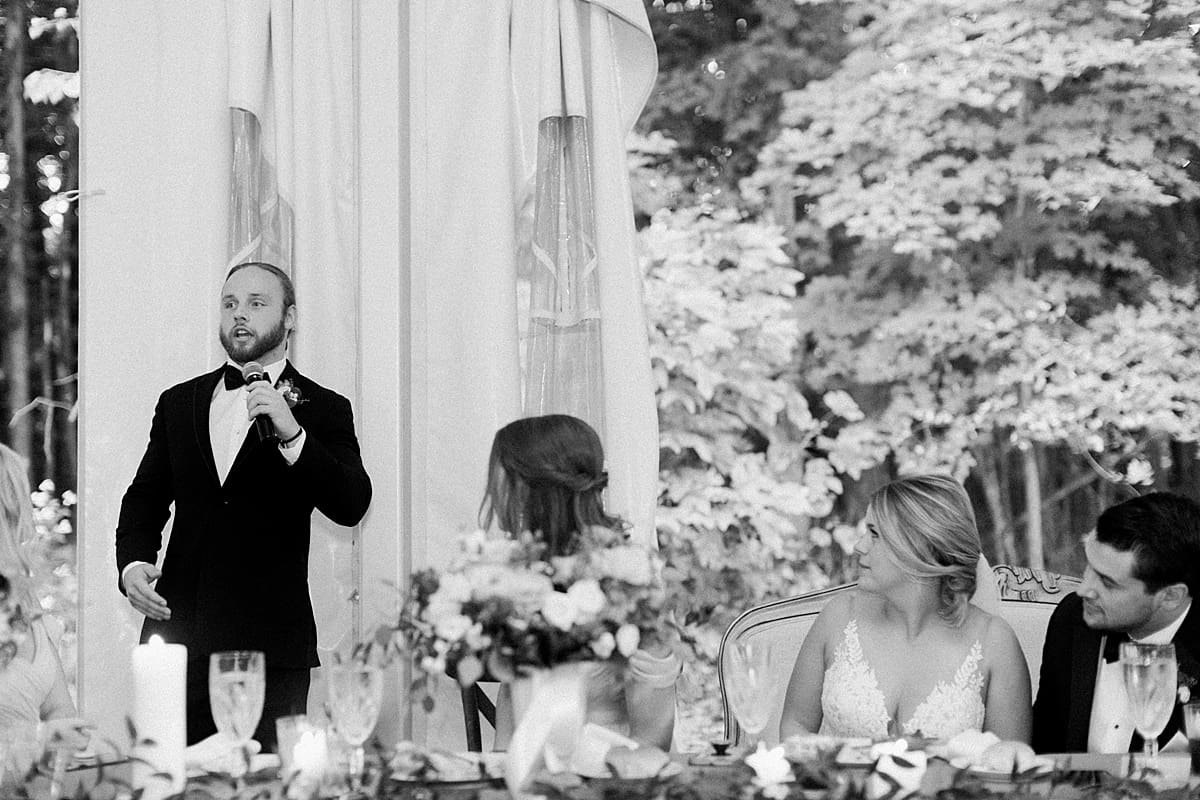 Arielle Peters Photography | Best man giving a speech at wedding reception at The Morris Estate in Niles, Michigan on wedding day.  