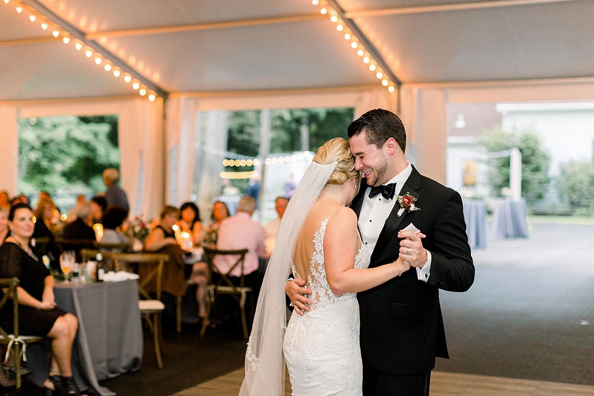 Arielle Peters Photography | Bride and groom sharing first dance at wedding reception at The Morris Estate in Niles, Michigan on wedding day.  