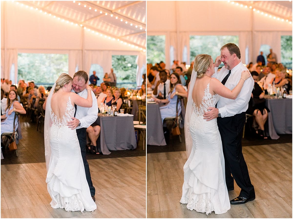 Arielle Peters Photography | Father of the bride and bride sharing a dance at wedding reception at The Morris Estate in Niles, Michigan on wedding day.  