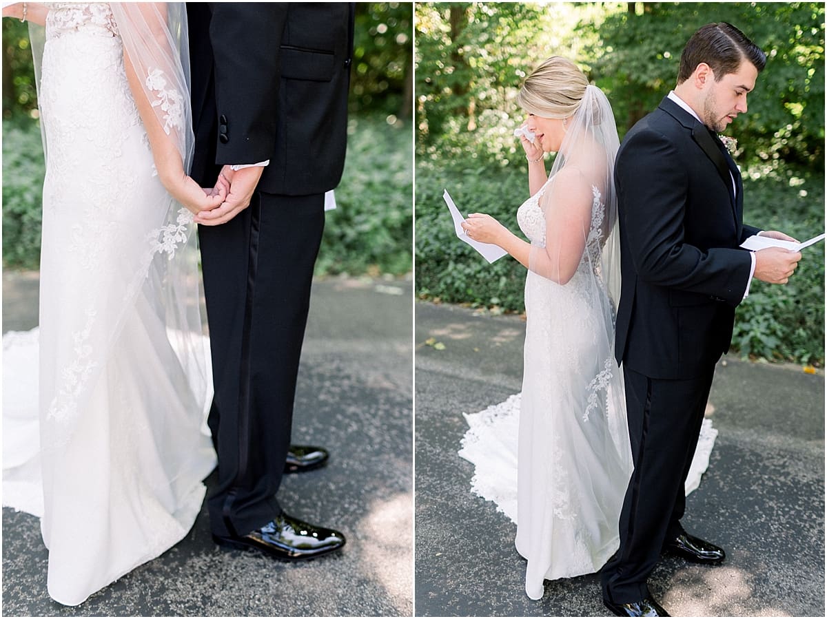 Arielle Peters Photography | Bride and groom reading letters to each other at The Morris Estate in Niles, Michigan on wedding day. 