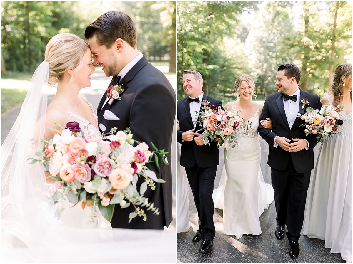 Arielle Peters Photography | Bride and groom linking arms and laughing on wedding day at The Morris Estate in Niles, Michigan on wedding day. 