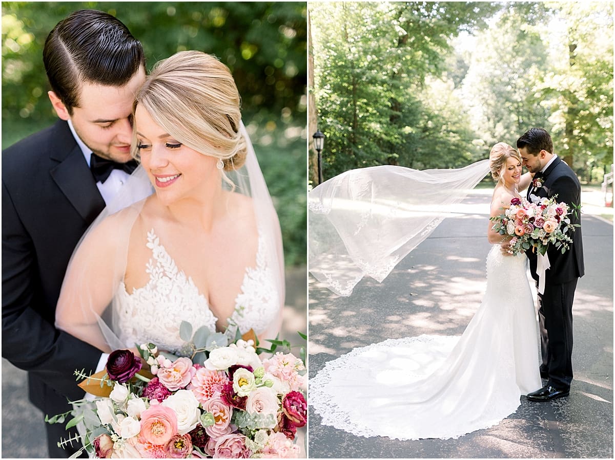 Arielle Peters Photography | Bride and groom kissing with veil in the wind on wedding day at The Morris Estate in Niles, Michigan on wedding day. 