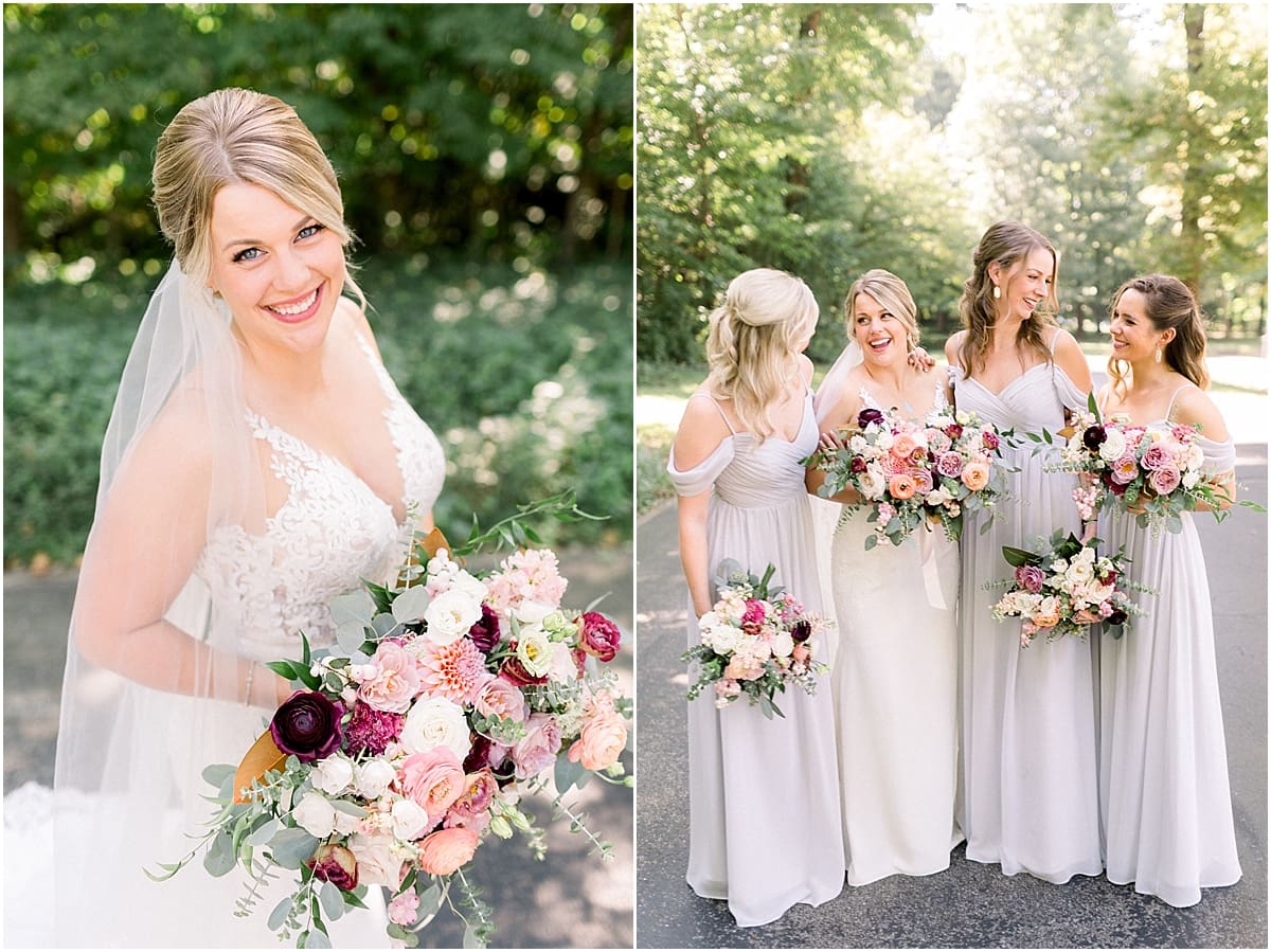 Arielle Peters Photography | Bride bridesmaids smiling outside at The Morris Estate in Niles, Michigan on wedding day. 