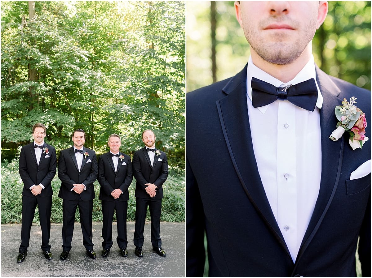 Arielle Peters Photography | Groom and groomsmen smiling in their tuxes outside at The Morris Estate in Niles, Michigan on wedding day. 