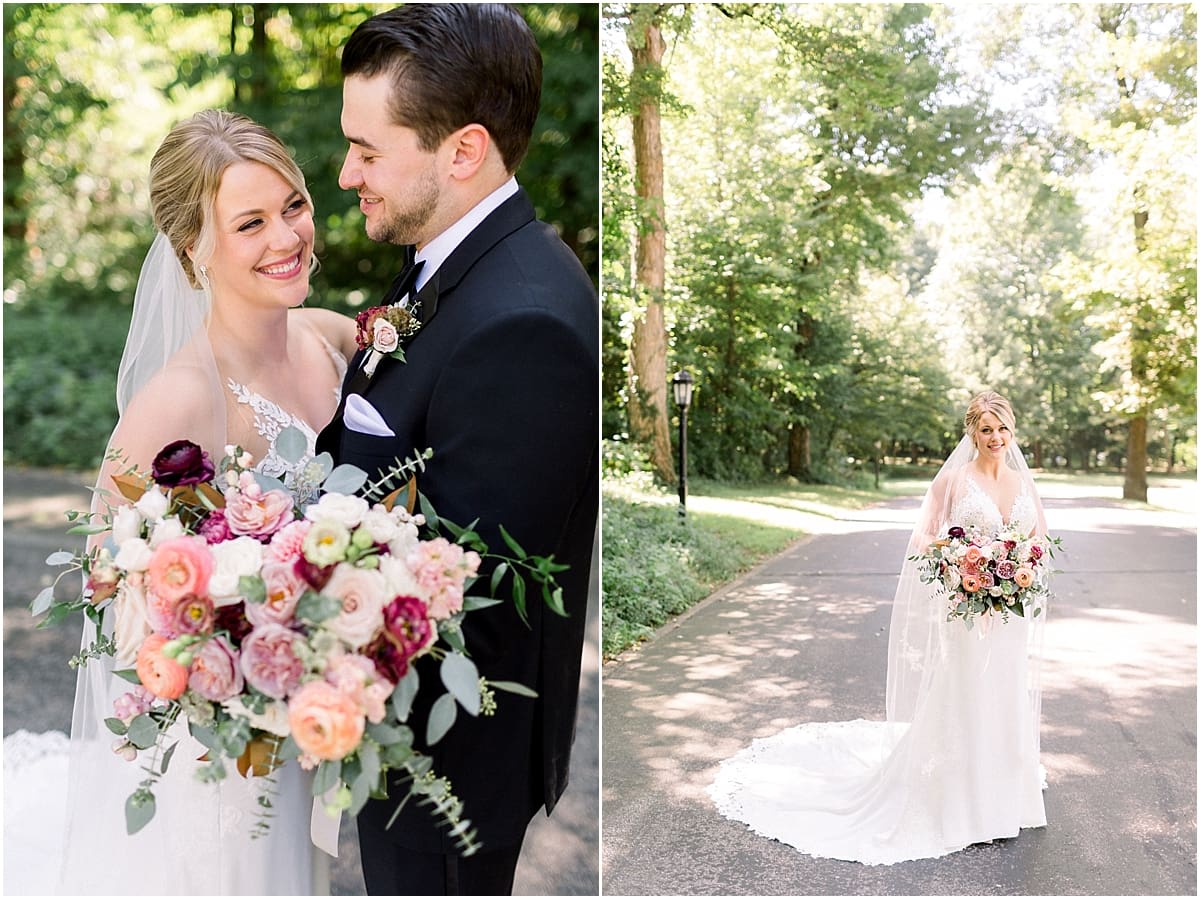 Arielle Peters Photography | Bride and groom smiling at each other outside at The Morris Estate in Niles, Michigan on wedding day. 
