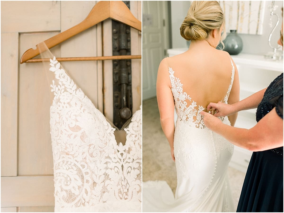 Arielle Peters Photography | Mother of the bride helping the bride put on her wedding dress at The Morris Estate in Niles, Michigan on wedding day. 