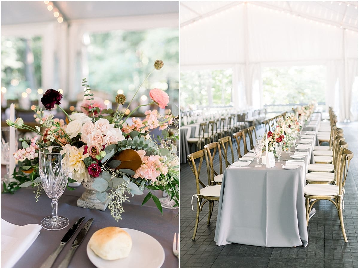 Arielle Peters Photography | Wedding reception table settings and floral arrangements at The Morris Estate in Niles, Michigan on wedding day.  