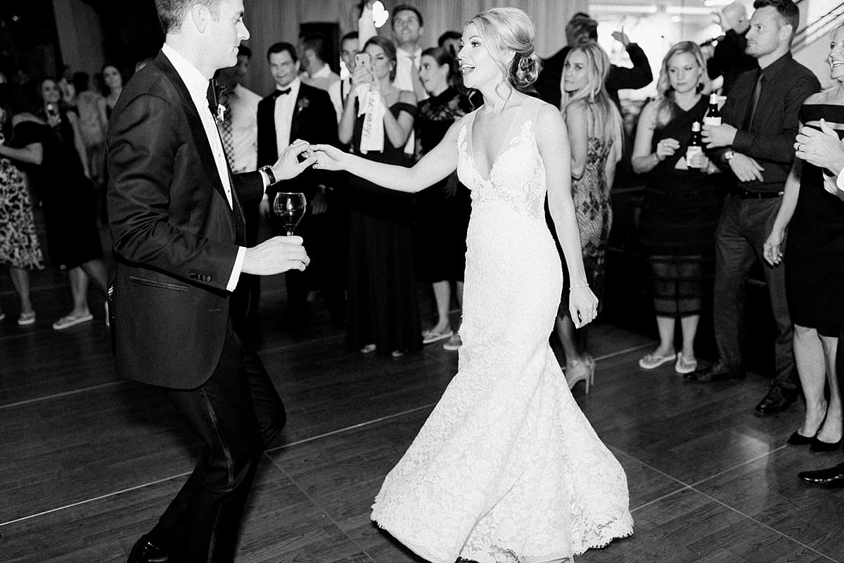 Arielle Peters Photography | Bride and groom dancing and having fun at wedding reception in Indy Public Library in Indianapolis.