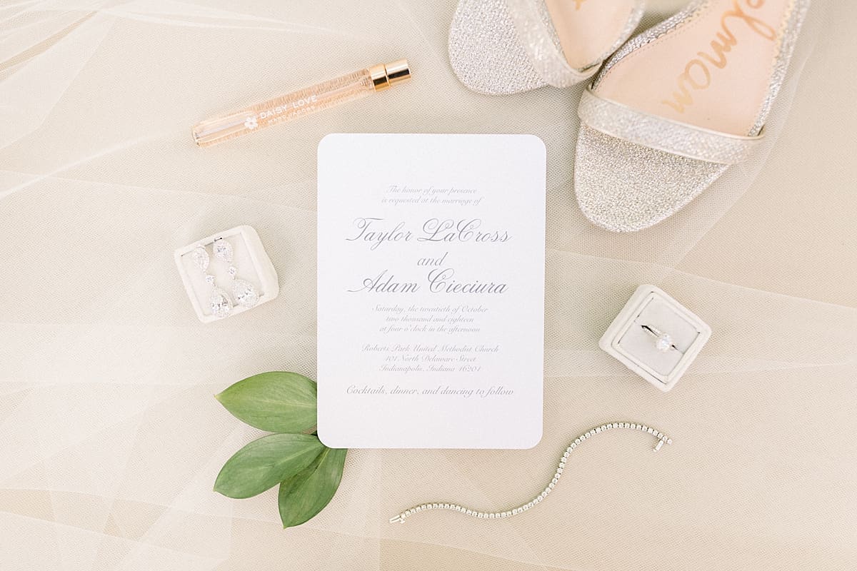Arielle Peters Photography | Bridal details and invitation on wedding day in Indianapolis.