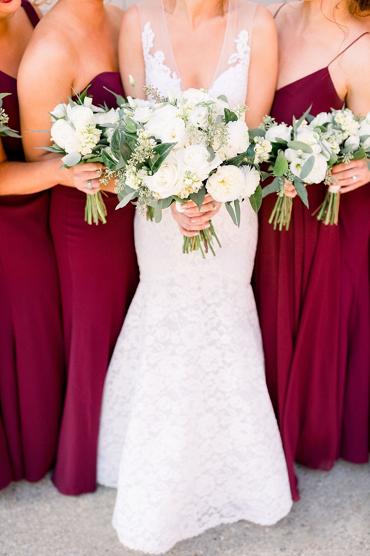Arielle Peters Photography | Close up of bride and bridesmaids bouquets in Indianapolis on wedding day.