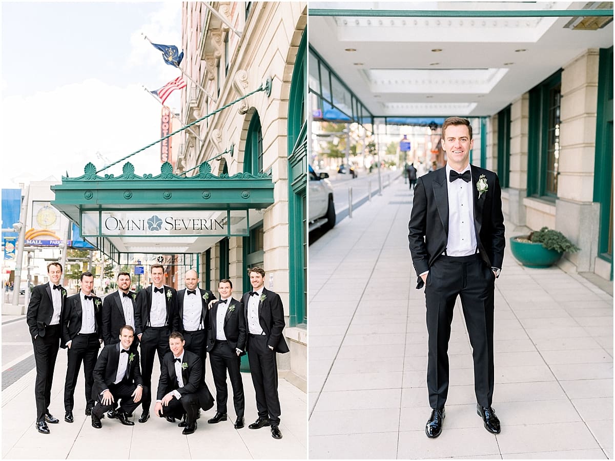 Arielle Peters Photography | Groom smiling with his hands in his pockets downtown Indianapolis on wedding day.