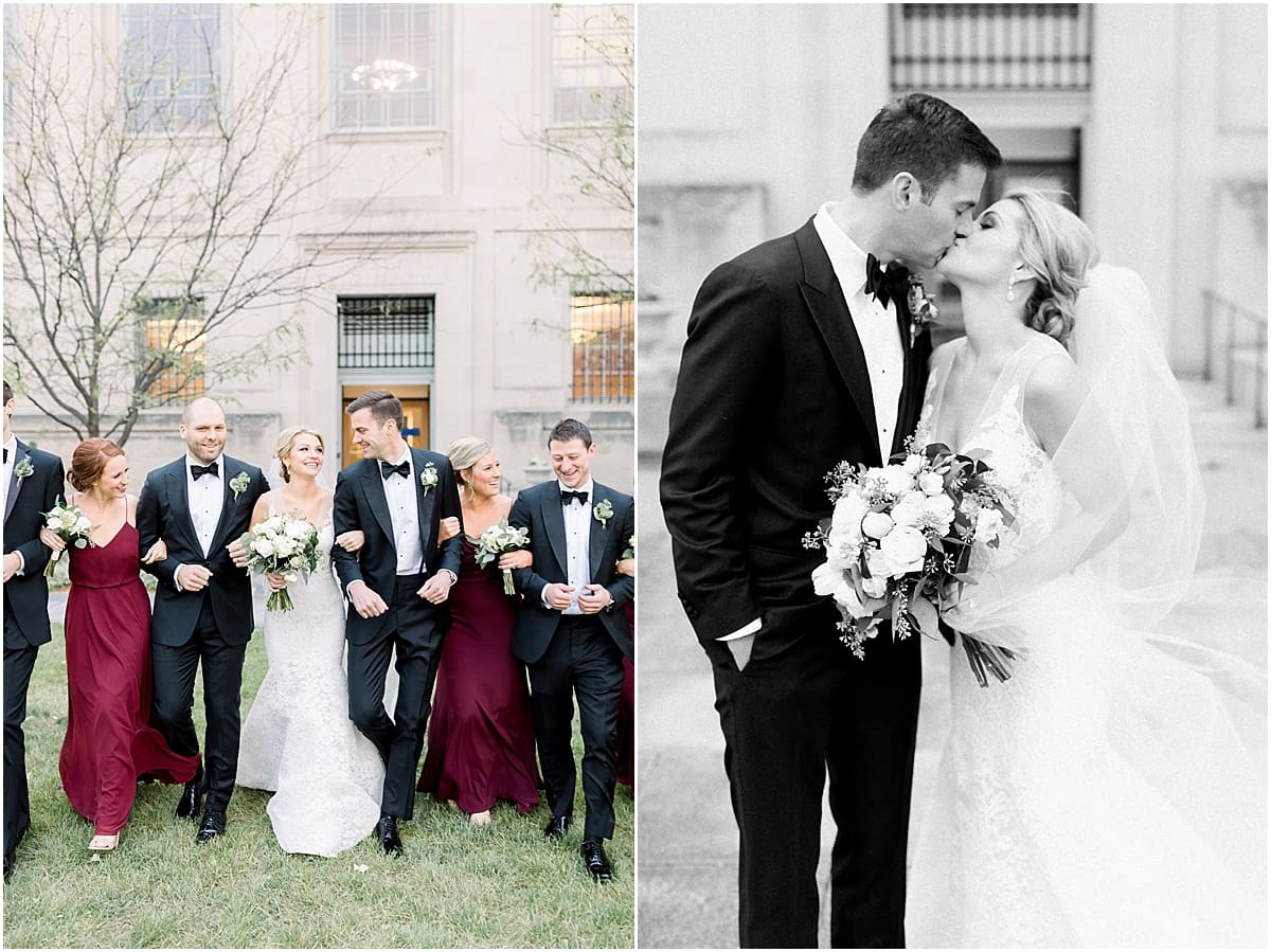 Arielle Peters Photography | Bride and groom kissing and smiling downtown Indianapolis on wedding day.
