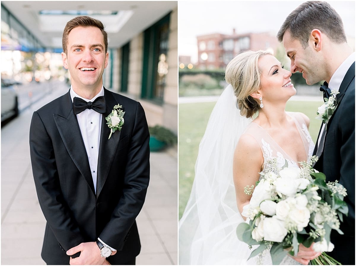 Arielle Peters Photography | Bride and groom smiling at each other on wedding day in downtown Indianapolis.