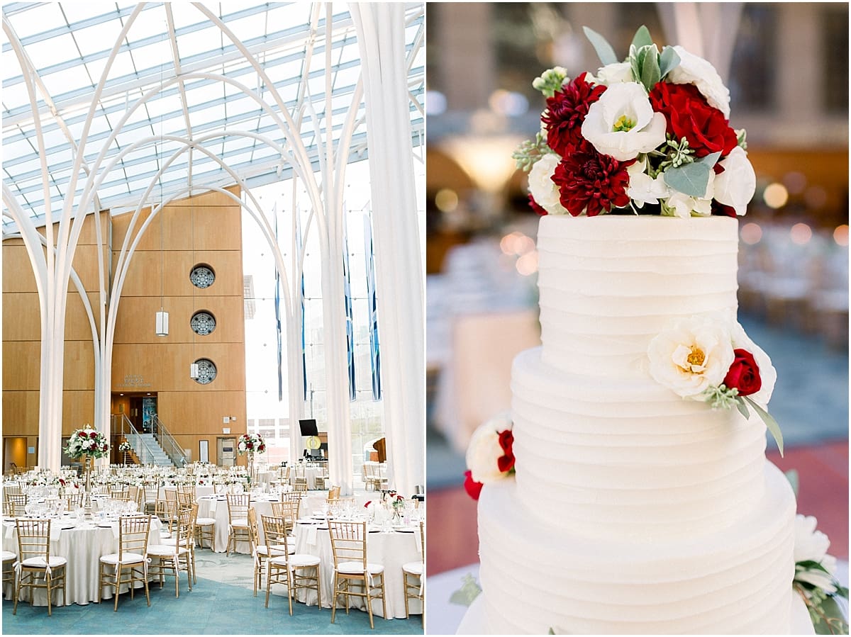 Arielle Peters Photography | Wedding cake and reception at the Indy Public Library on a fall wedding day.