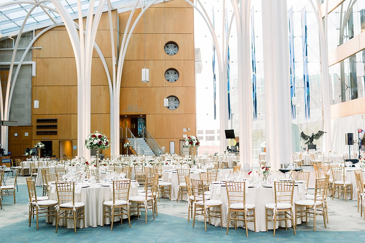 Arielle Peters Photography | Wedding table setting inside the Indy Public Library in Indianapolis on wedding day.