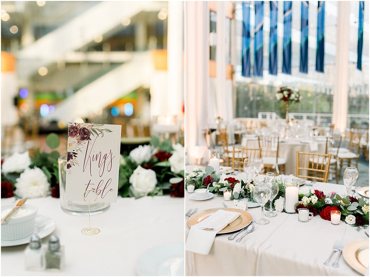 Arielle Peters Photography | Wedding reception table settings and floral arrangements at the Indy Public Library in Indianapolis.