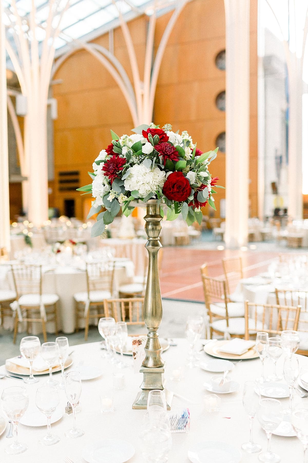 Arielle Peters Photography | Wedding reception table settings and floral arrangements at the Indy Public Library in Indianapolis.