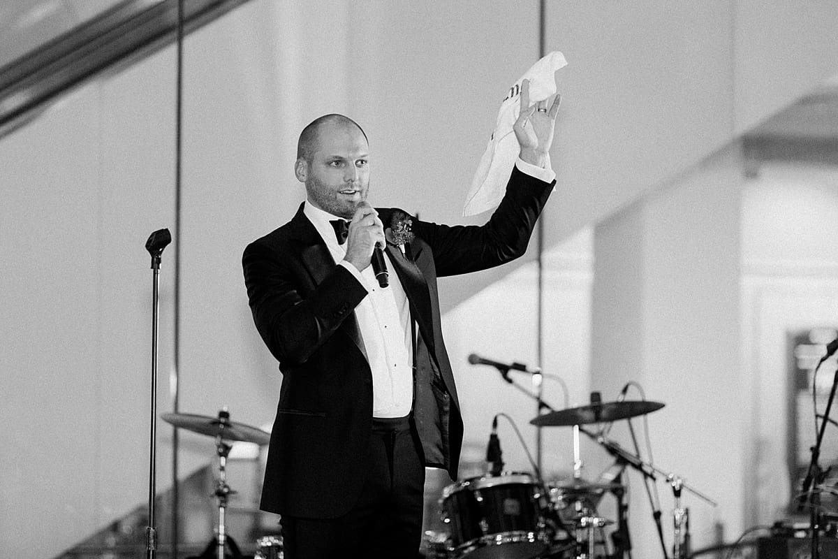Arielle Peters Photography | Best man giving a toast at wedding reception at Indy Public Library in Indianapolis.