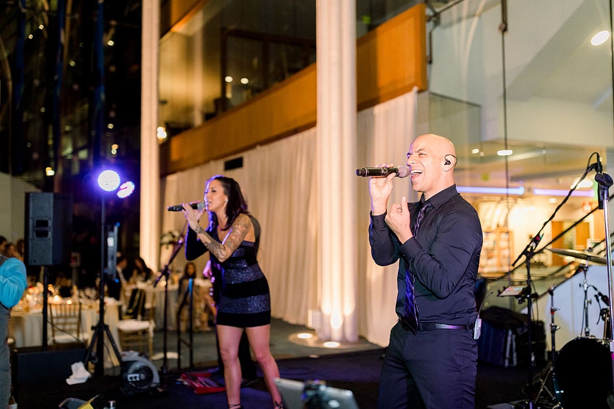 Arielle Peters Photography | Live wedding band singing at wedding reception at Indy Public Library in Indianapolis.
