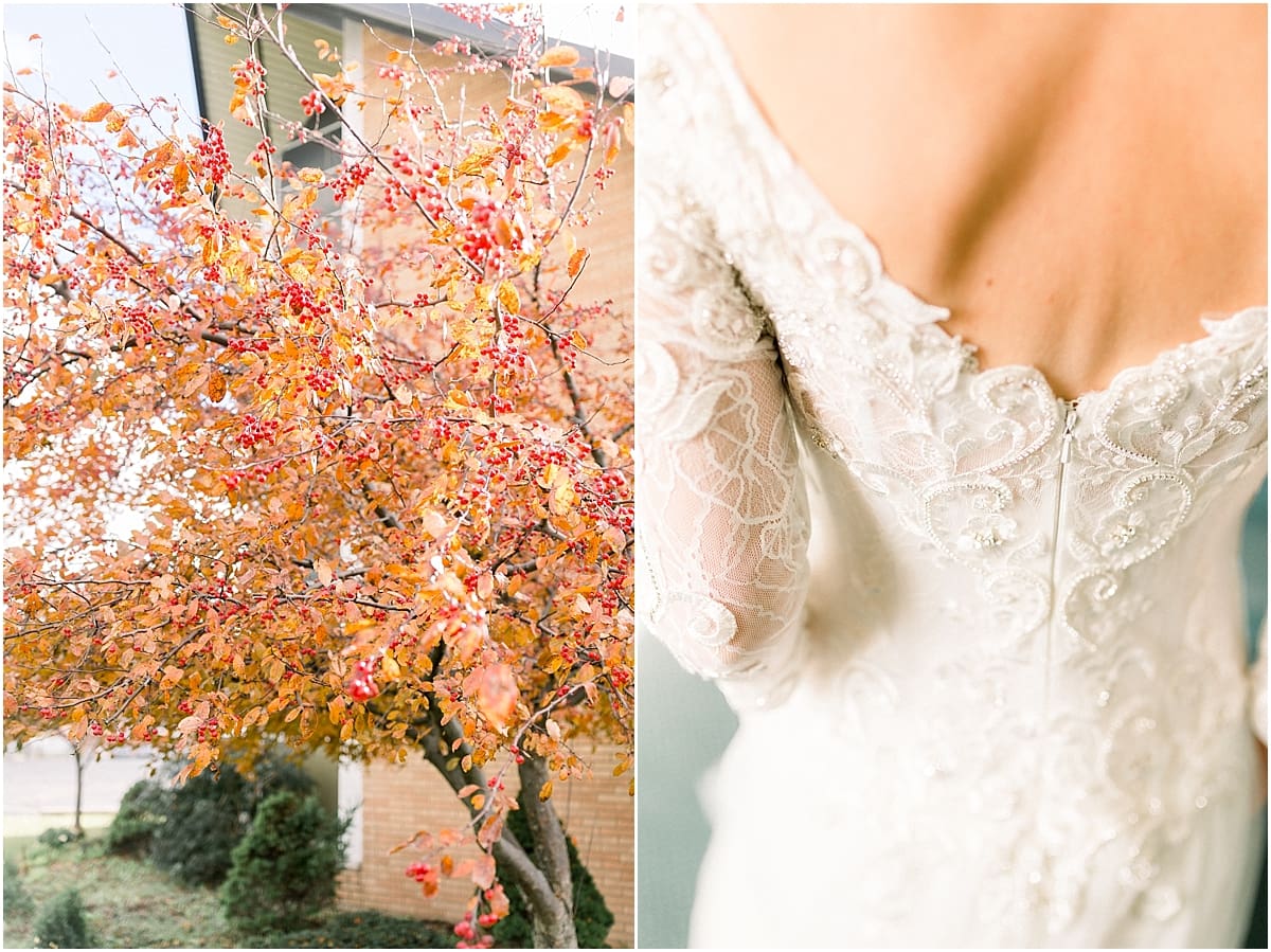 Arielle Peters Photography | Back details of bride's wedding dress on her fall wedding day.