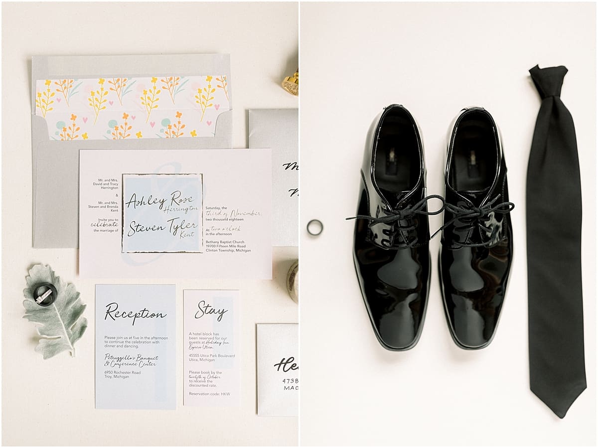 Arielle Peters Photography | Picture of groom's shoes and tie on his fall wedding day.