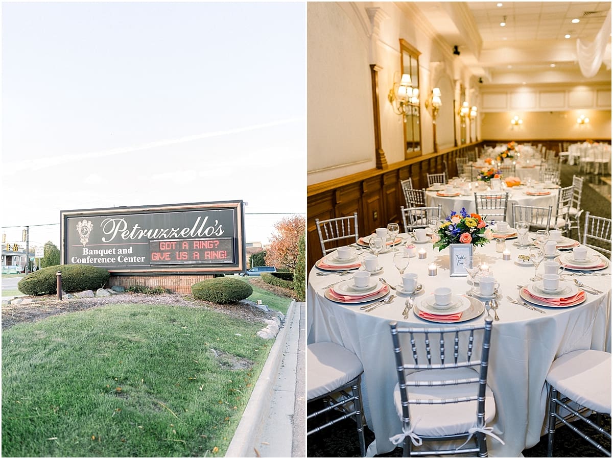 Arielle Peters Photography | Fall wedding table settings and flower arrangements at wedding reception venue.