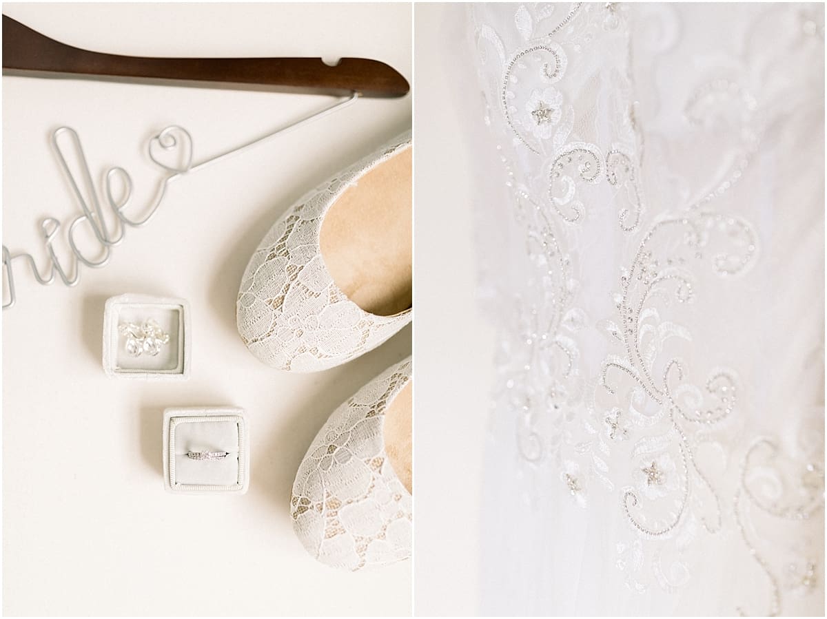 Arielle Peters Photography | Bride's shoes, jewelry, and dress on fall wedding day.