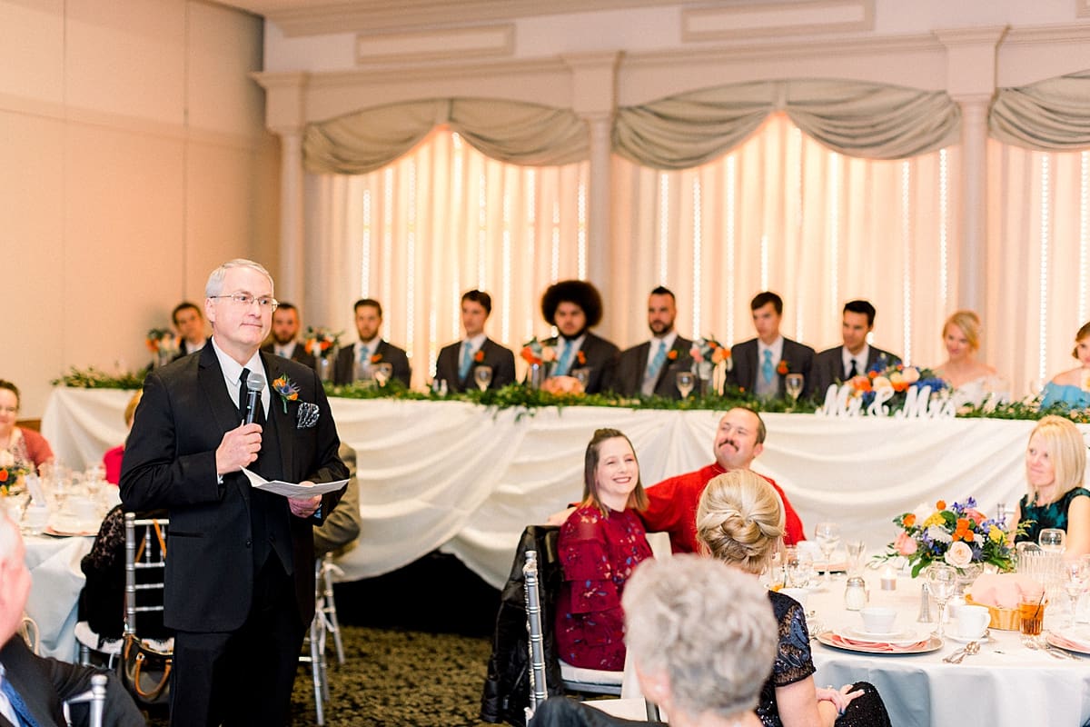 Arielle Peters Photography | Father of the bride giving speech at fall wedding reception.