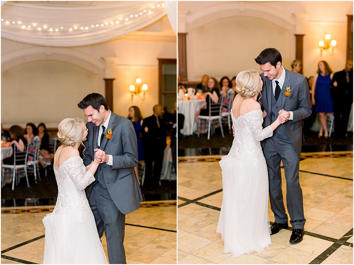 Arielle Peters Photography | Bride and groom sharing their first dance at fall wedding reception.