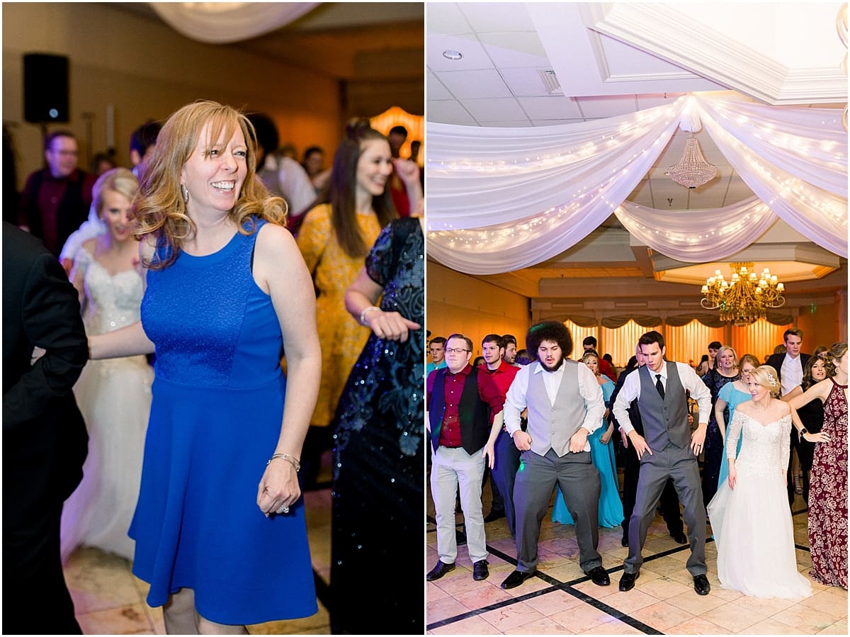 Arielle Peters Photography | Bride and groom line dancing with guests at fall wedding reception.