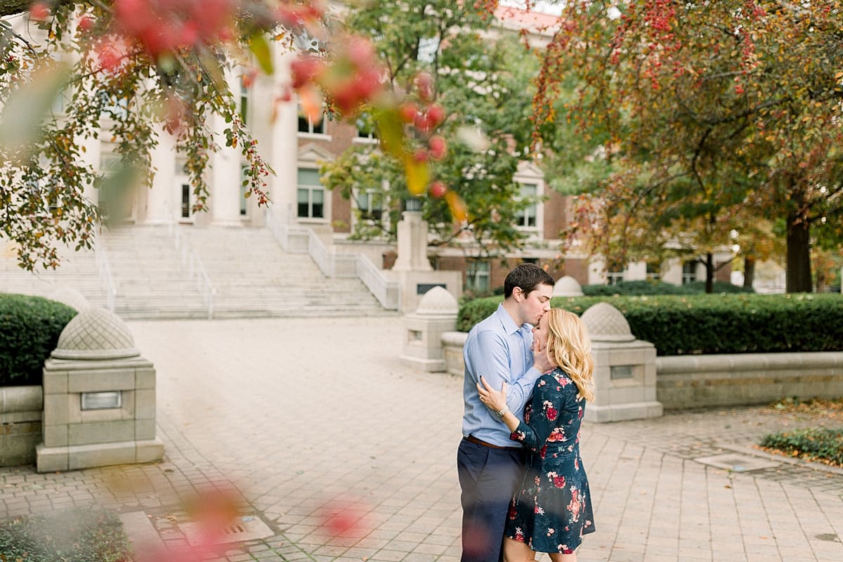 Arielle Peters Photography | Couple laughing and taking fall engagement photos at Purdue University.