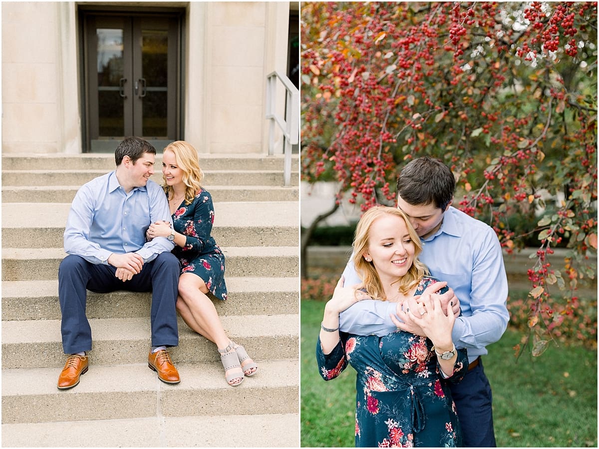 Arielle Peters Photography | Couple laughing and taking fall engagement photos at Purdue University.