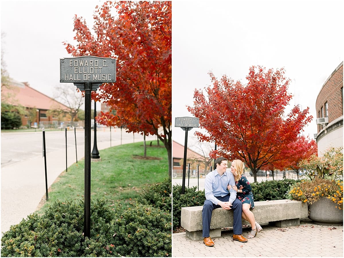 Arielle Peters Photography | Couple laughing and taking fall engagement photos at Purdue University.