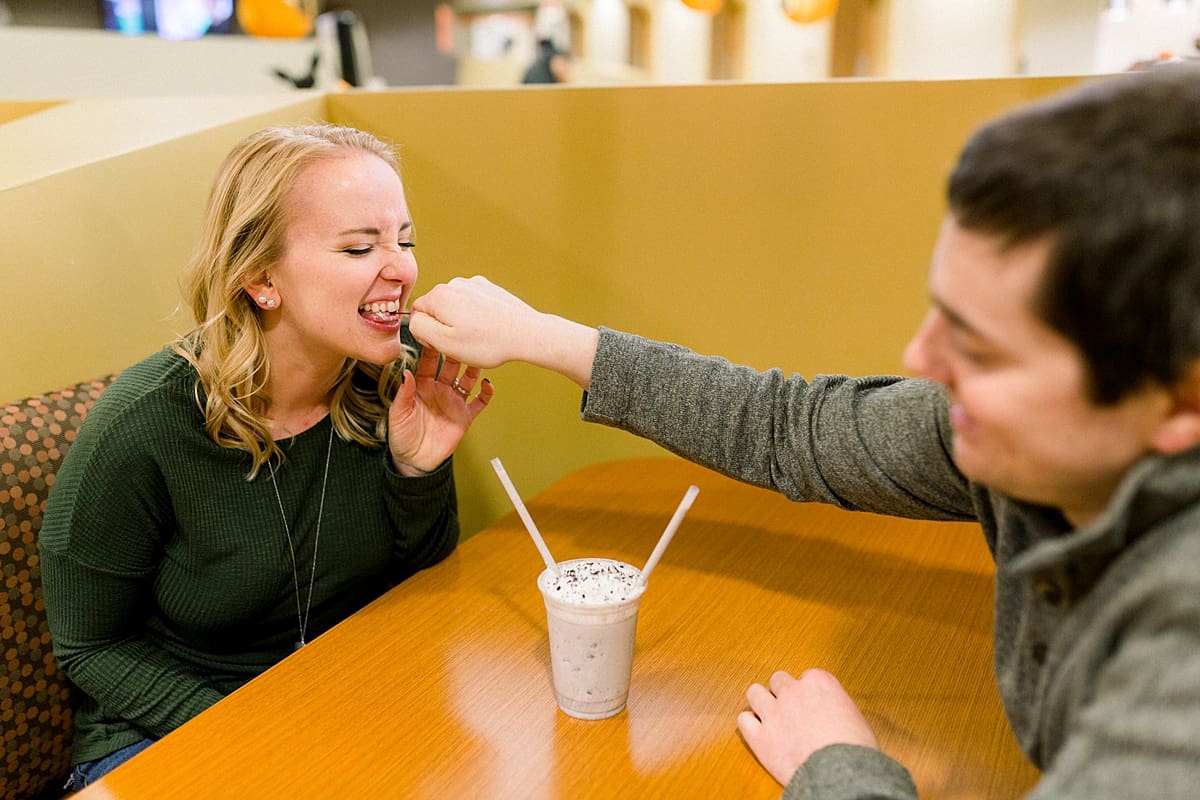 Arielle Peters Photography | Couple being goofy during engagement photos at Purdue University.