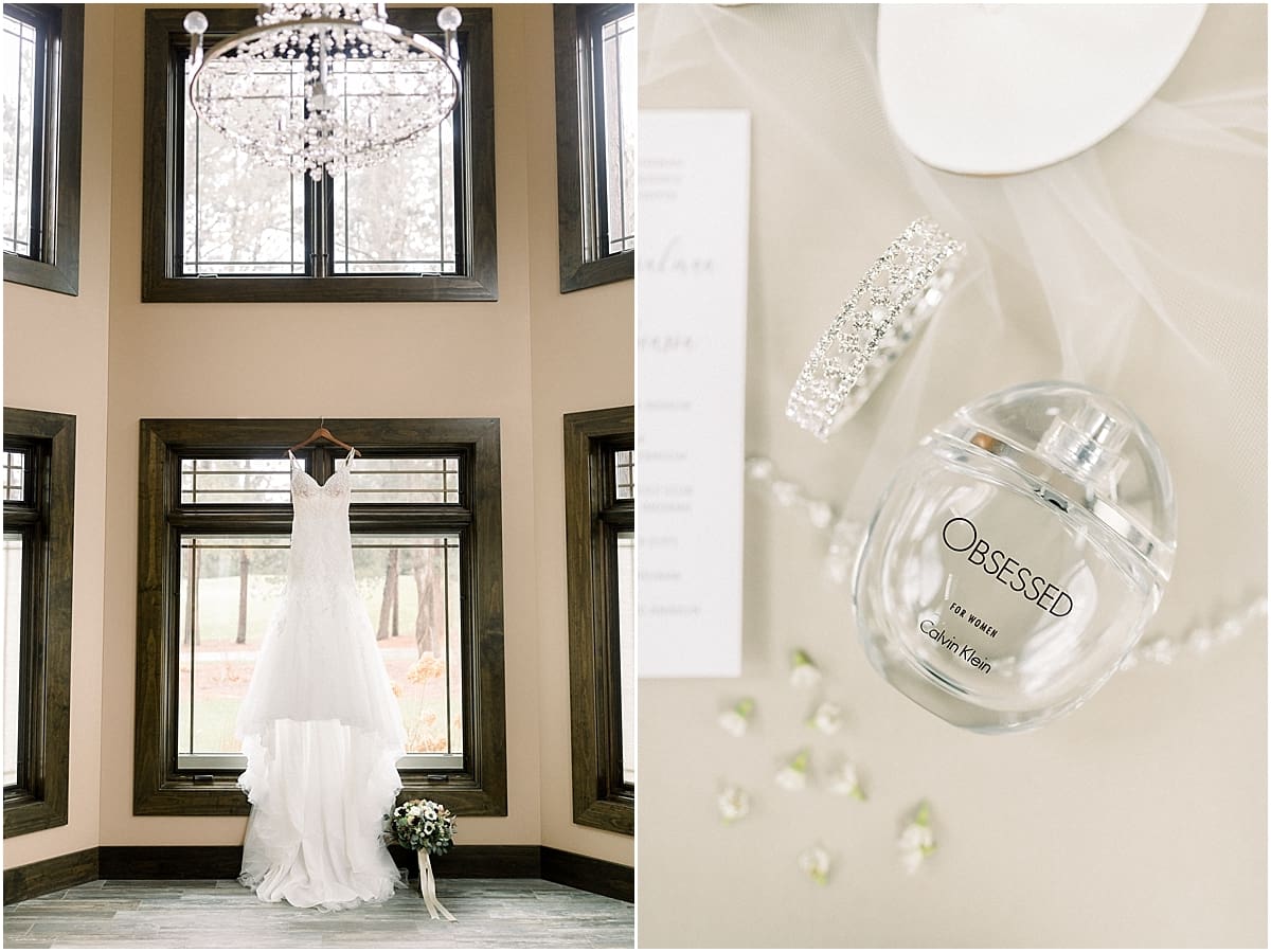 Arielle Peters Photography | Wedding dress hanging in window.