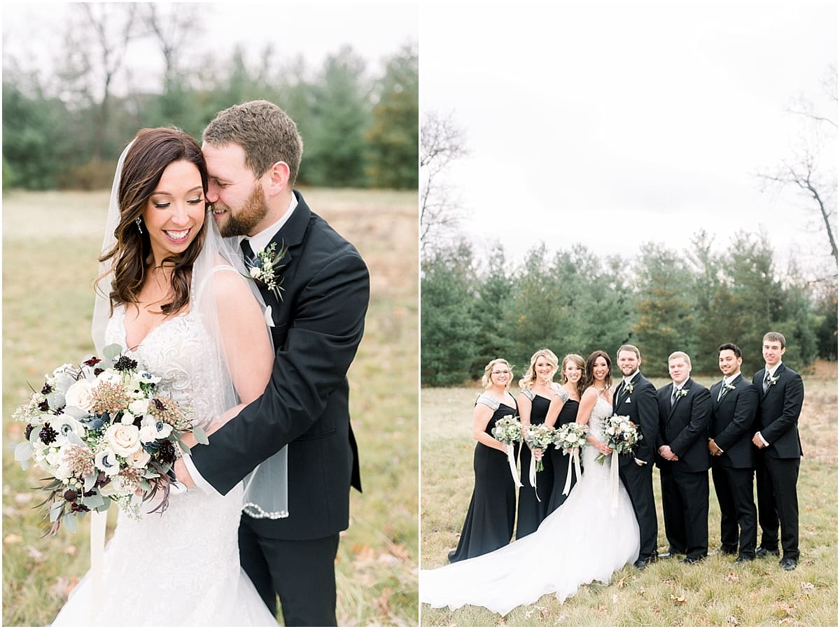 Arielle Peters Photography | Bride and Groom with wedding party in field on wedding day.