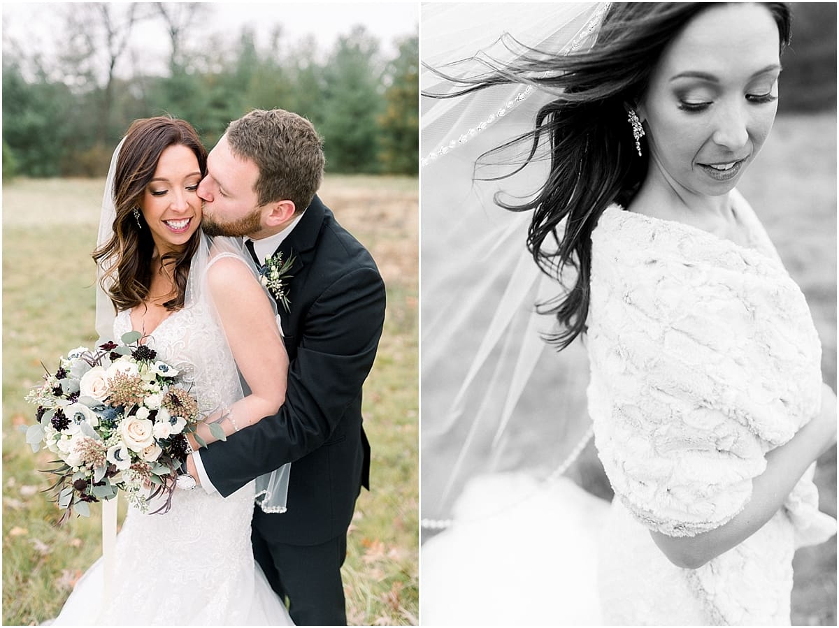 Arielle Peters Photography | Bride and Groom kissing in field on wedding day.