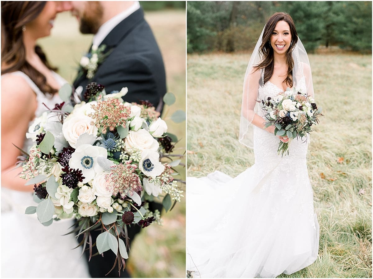 Arielle Peters Photography | Bride and Groom with flowers in a field on wedding day.