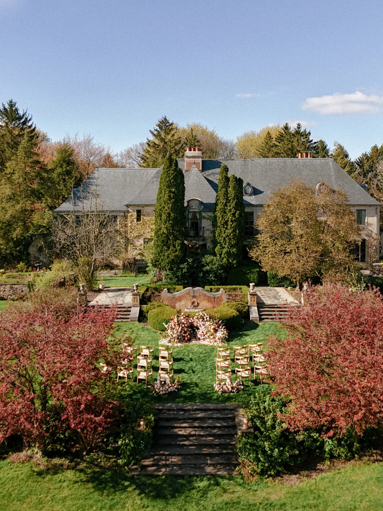 Drone shot of Greencrest Manor - Estate wedding venue in Battle Creek, Michigan