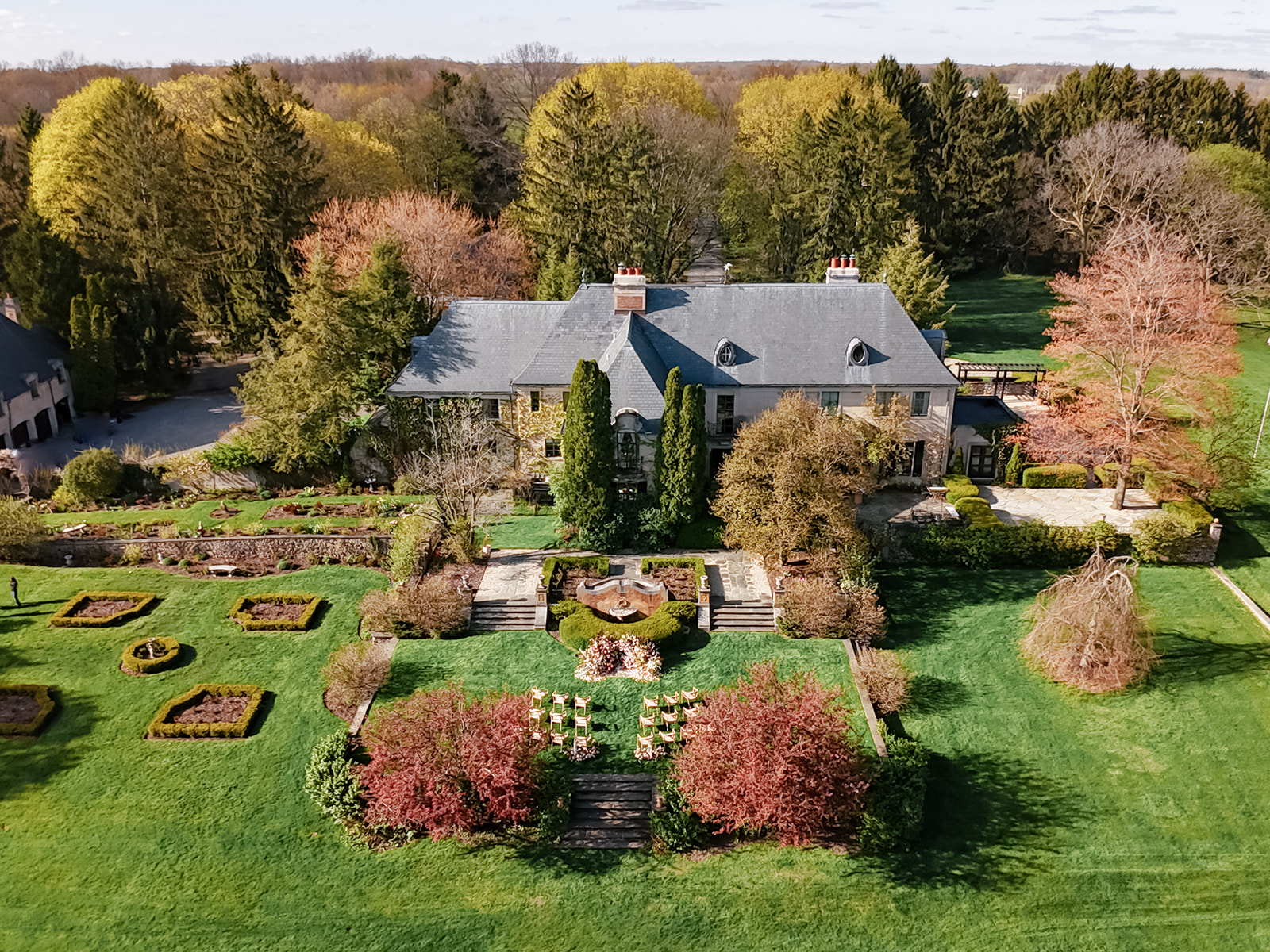 Drone shot of Greencrest Manor - Estate wedding venue in Battle Creek, Michigan