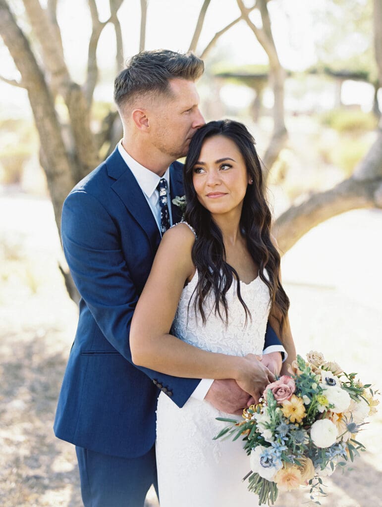 Bride and grooms outdoor wedding portraits at Blackstone Country Club - Arizona desert wedding venue in Peoria. 