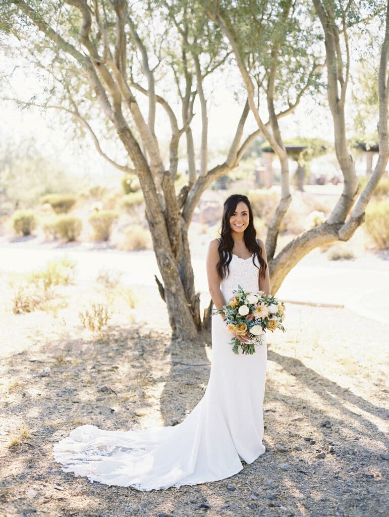 Outdoor fall bridal portraits at Blackstone Country Club - Arizona desert wedding venue in Peoria. 