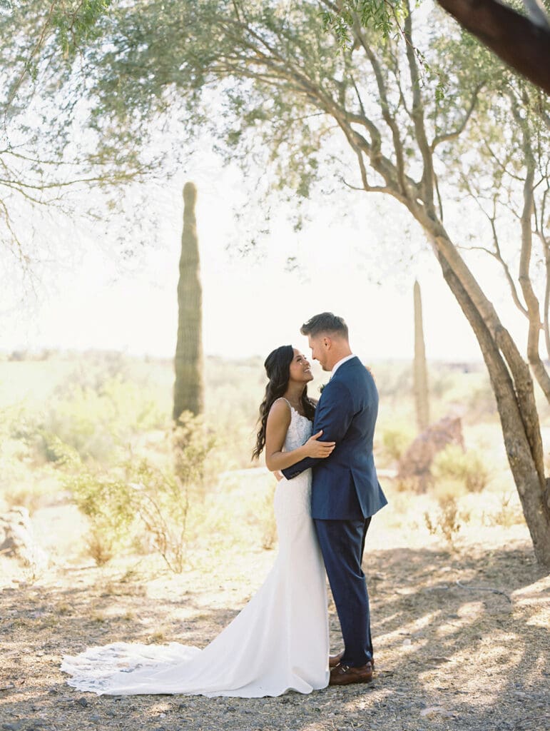 Bride and grooms portraits from their fall Arizona desert wedding at Blackstone Country Club wedding venue in Peoria, AZ.