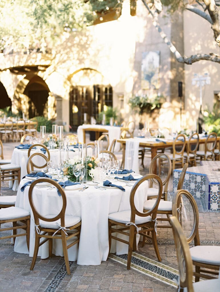 Romantic candlelit Blackstone Country Club wedding reception in The Courtyard