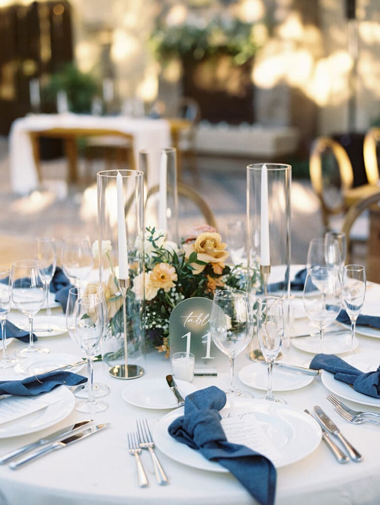 Romantic candlelit Blackstone Country Club wedding reception in The Courtyard