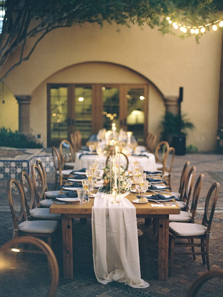 Romantic candlelit Blackstone Country Club wedding reception in The Courtyard