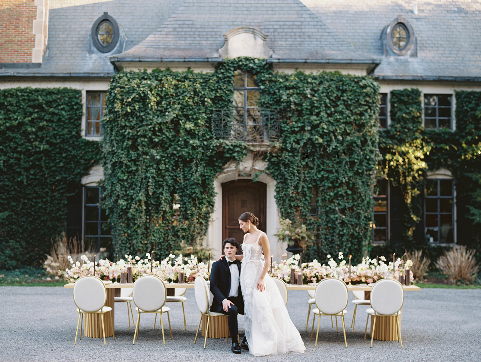 Bride and groom portraits in front of Greencrest Manor - Estate wedding venue in Battle Creek, Michigan