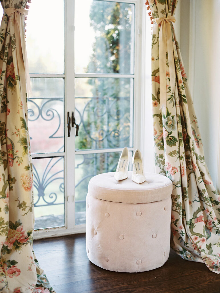 Wedding detail shot of bridal shoes