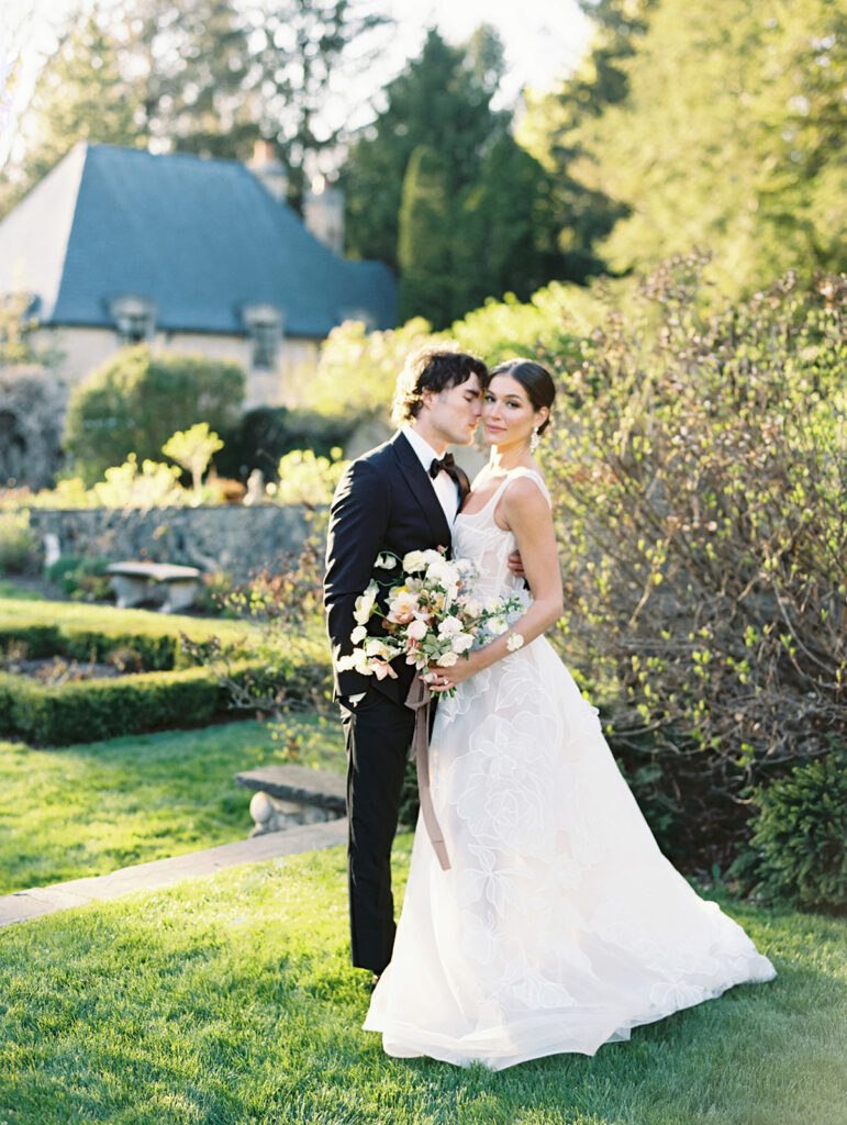 Bride and groom portraits outside of Greencrest Manor - Michigan estate wedding venue.